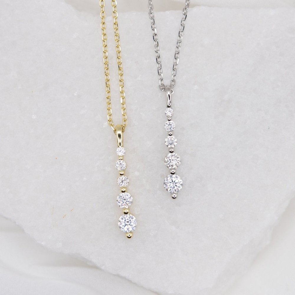 5 Diamond CZ Stone Graduated Drop Necklace, Sterling Silver 925 Necklace